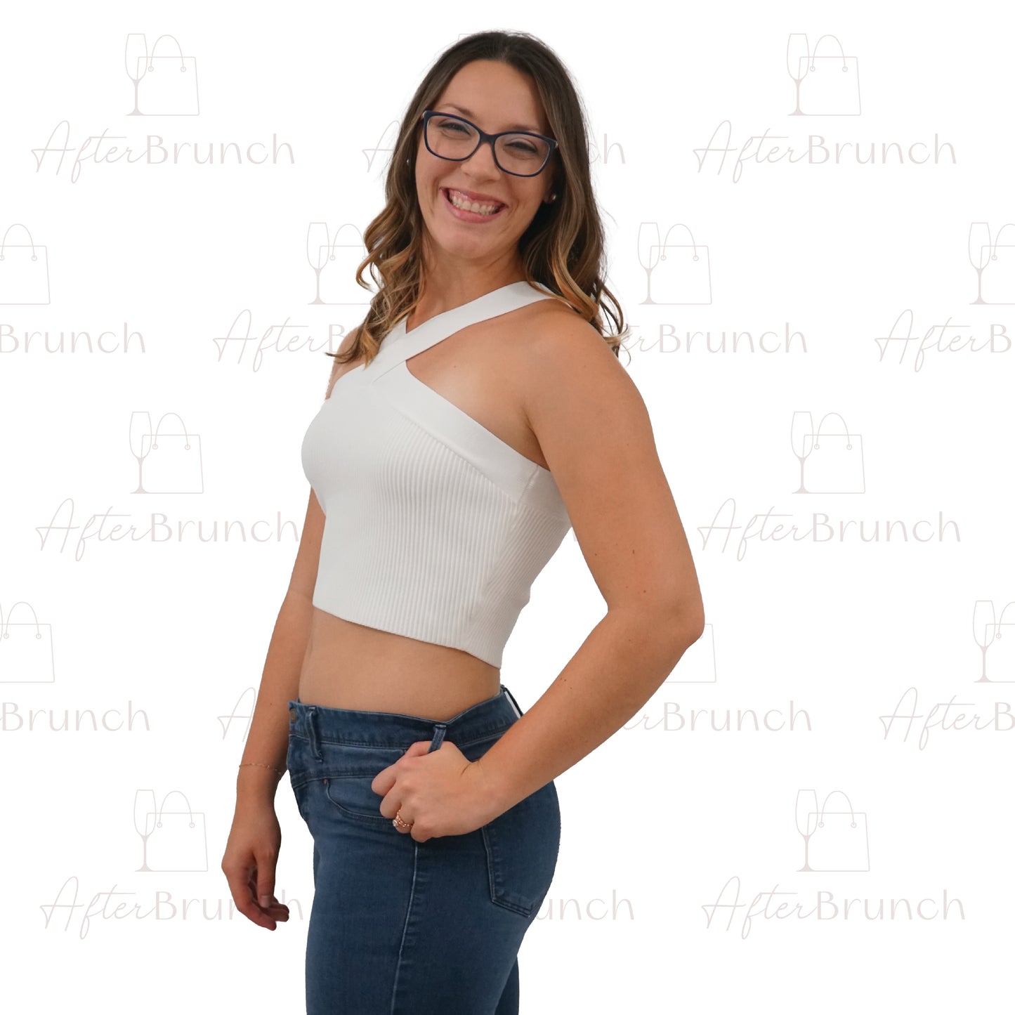 White Cross Neck Crop Top