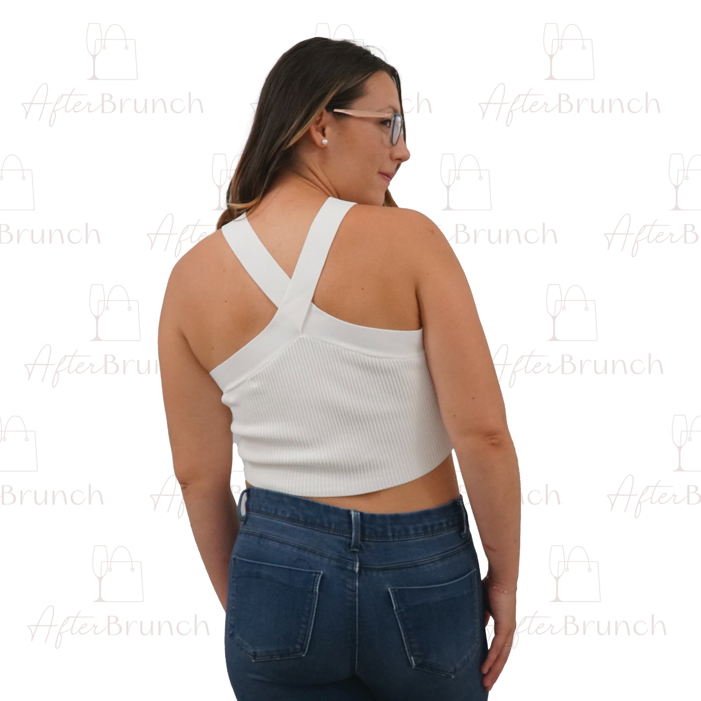 White Cross Neck Crop Top